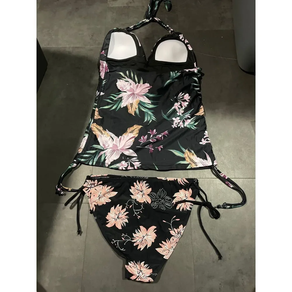 Two piece black multicolor, swimwear size large A-32‎